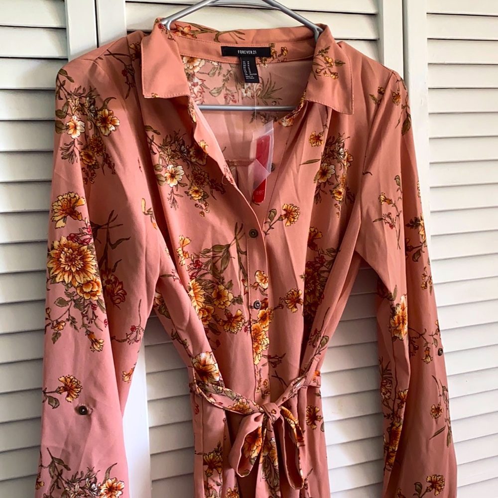 NWT Forever 21 Mauve Floral Button Dress w/Tie